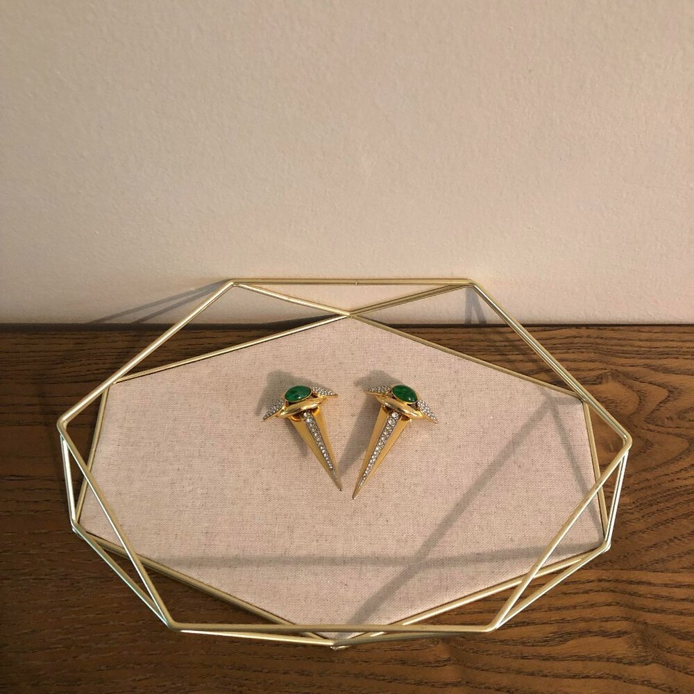 Gold Tone Rhinestone/Green Clip On Earrings Vintage